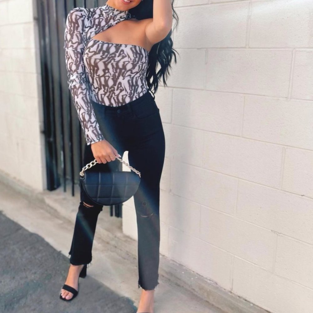 Black & White Mesh One Shoulder Bodysuit
